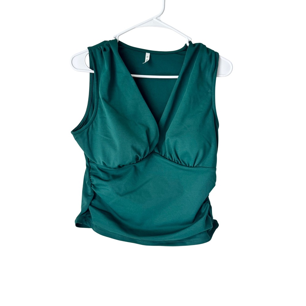 Halara Teal Green Crossover V-Neck Ruched Sleeveless Top with Built-in Bra